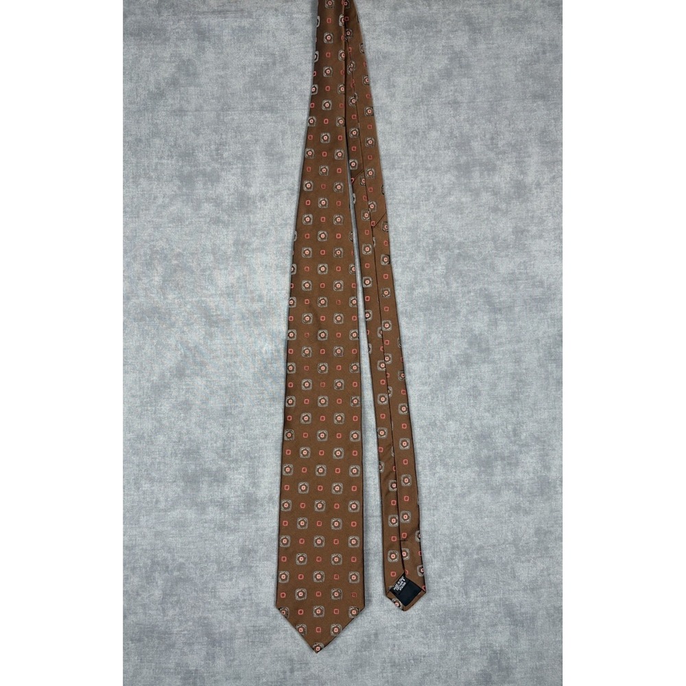 Hugo Boss Men's 100% Silk Tie Made in Italy Brown Geometric Pattern 3.5"